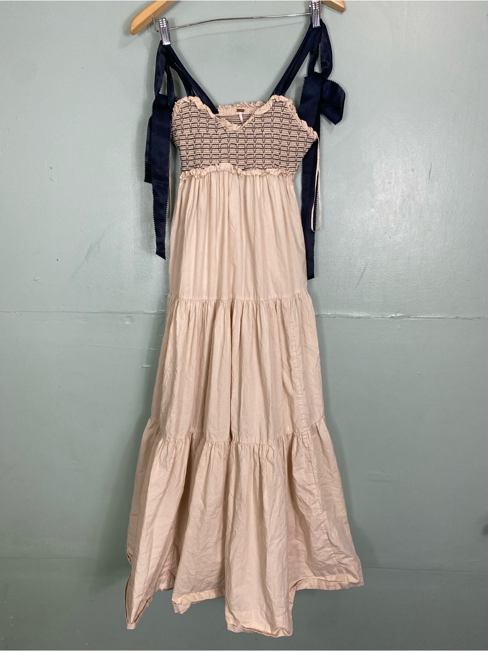 Free People Bluebell Solid Maxi Dress Tiered Sundress Beige XS